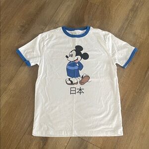 Disney White Tee with Blue Trim and Japan Mickey Accent